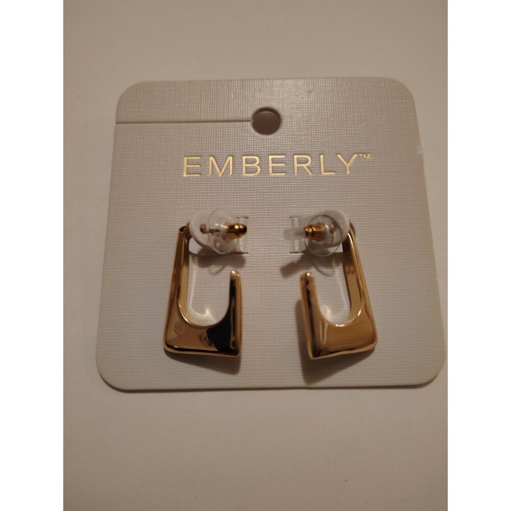 Emberly Large Rectangular Gold Earrings NEW